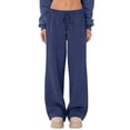 thumbnail image 3 of Wide Leg Sweatpants Women Baggy Comfy Fleece Low Rise Sweatpants Soft Drawstring Yoga Pants with Pockets Cute Joggers Thermal Winter Warm Baggy Sweat Pants with Pockets Navy S, 3 of 6