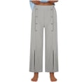 thumbnail image 1 of Timegard Pants for Women Elastic High Waisted Button Straight Leg Solid Color Casual Loose Comfy Pants, 1 of 6