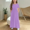 thumbnail image 2 of Ugoldhm Cute Print Girls Casual Summer Dress - Short Sleeve Crew Neck Midi Sundress, Size 3-12, 2 of 5