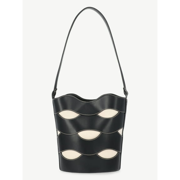 Free Assembly Women's Maria Cut Out Bucket Bag, Black/Cream