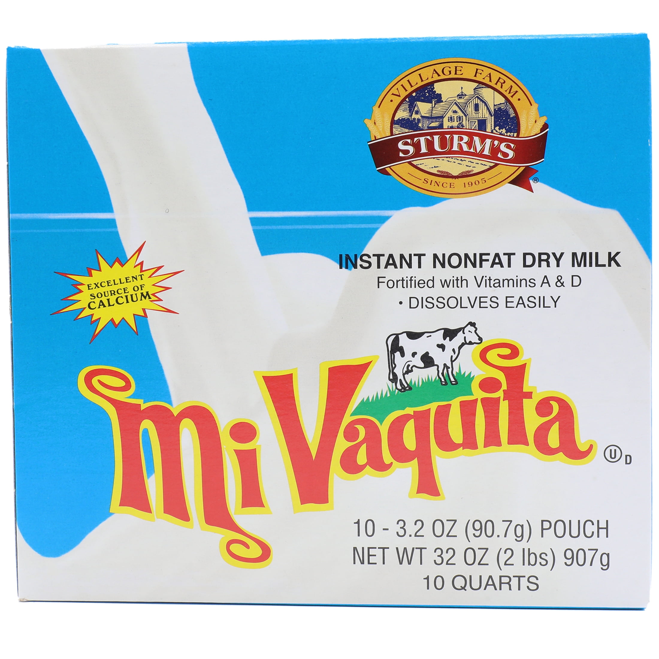 Sturms Food Leche Mi Vaquita, Instant Powdered Non-Fat Milk, 3.2 oz. Pouch, 10 Quarts