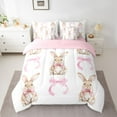 thumbnail image 3 of Homewish Kawaii Bowknot Bunnies Bedding Comforter Set 7pcs, Pink Princess Ribbon King Bedding Sets, Cute Cartoon Rabbit Reversible Bed Sheets, Super Cozy Room Decor, 3 of 8