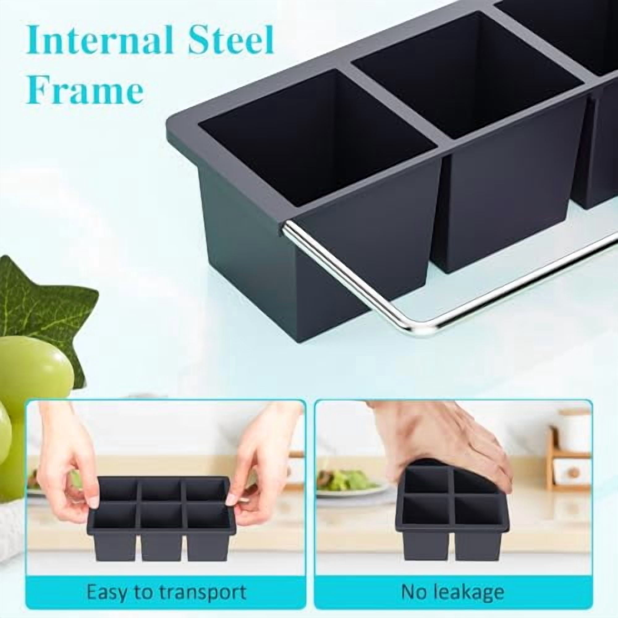 Large Silicone Ice Cube Tray for Whiskey: 2-Inch Big Square Ice Trays with Lid for Whisky - 3-Pack Old Fashioned Ice Cube Molds for Cocktail, Bourbon, and Drinks