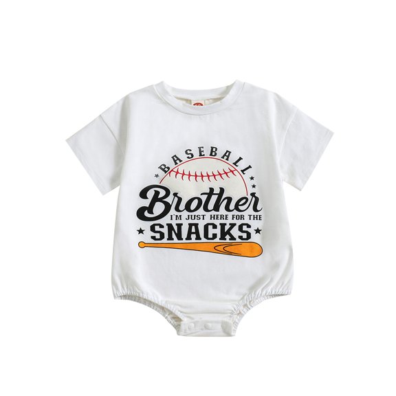 Aojekbee Baby Boys Romper Casual Baseball Letter Print Round Neck Short Sleeve Jumpsuit Summer Clothes for Infant Toddler