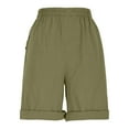 thumbnail image 5 of Xysaqa Bermuda Shorts for Women Casual Summer Womens Comfy Long Cotton Linen Shorts Knee Length High Waisted Shorts for Women Pull On Beach Shorts with Pockets S-3XL, 5 of 5