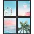 thumbnail image 2 of PixonSign Framed Wall Art Tropical Tree & Ferris Wheel Posters, Set of 4 Pastel Nature Blue & Pink Cloudy Sky Digital Art, Colorful Seascape Canvas Prints for Home Decor - 11"x14" Black, 2 of 5