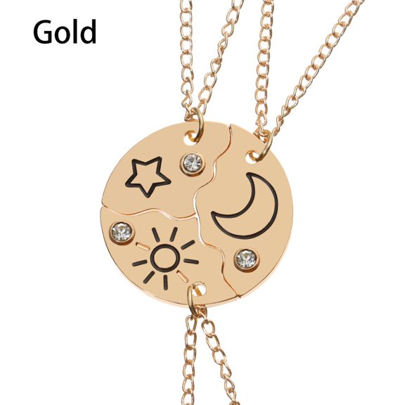 3pcs Charm Stitching Inlaid Rhinestone Jewelry Best Friend Sun Moon Cloud Star Friendship Necklace BFF Pendant GOLD