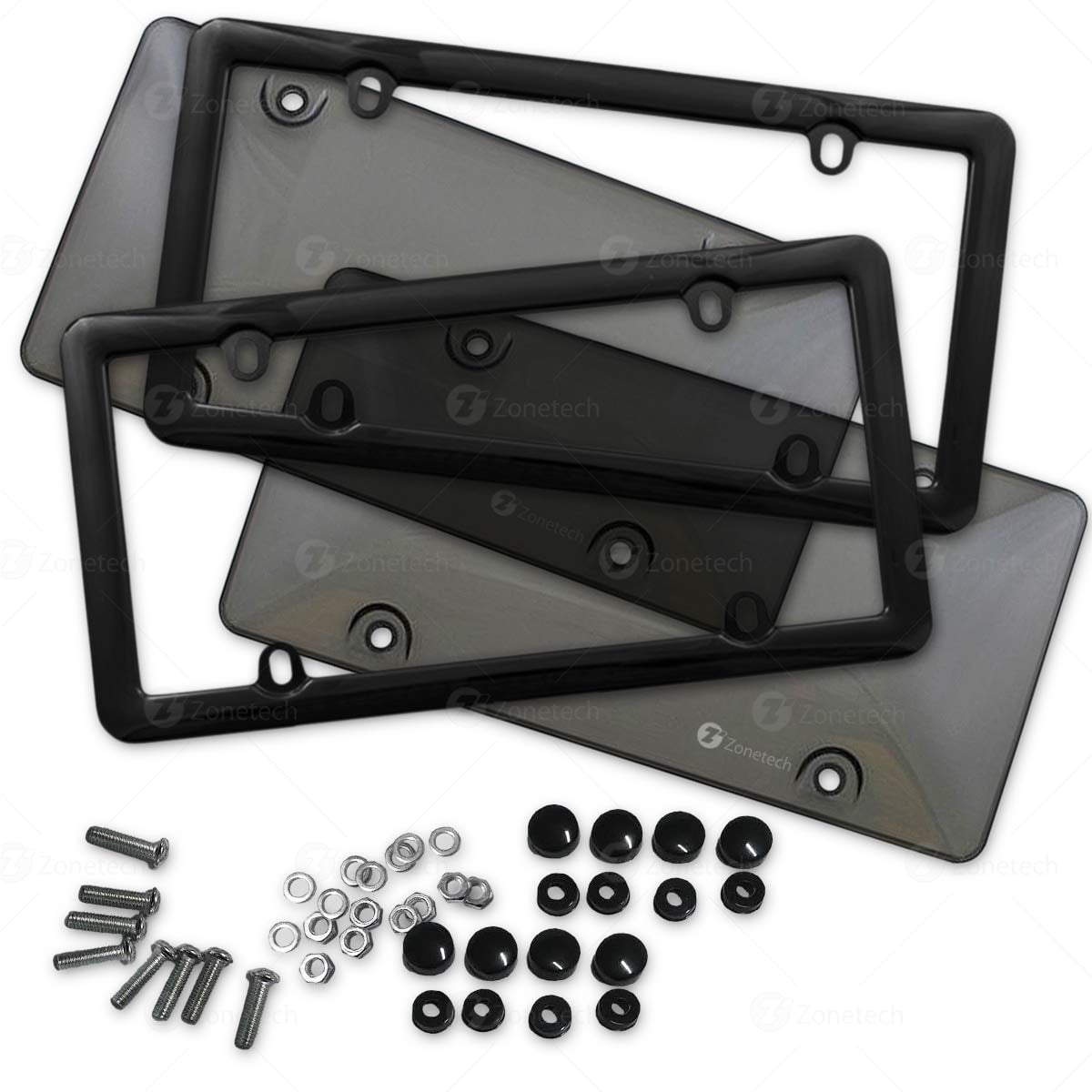 VaygWay Smoked License Plate Cover 2 Pack Novelty License Plate Tinted Smoke Flat Covers Unbreakable Flat License Plate Shield