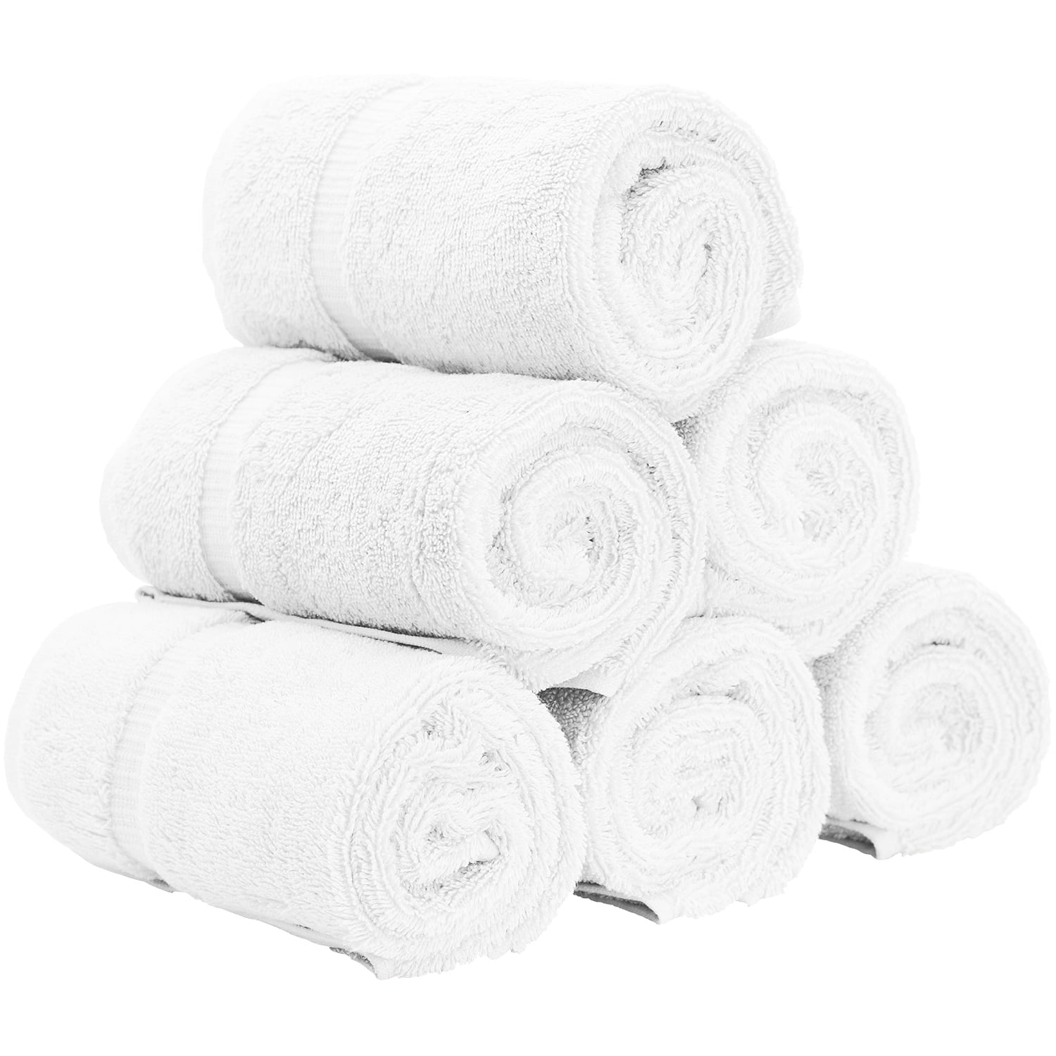 Luxury Hotel & Spa Towel 100% Genuine Turkish Cotton Hand Towels - White - Dobby Border - Set of 6