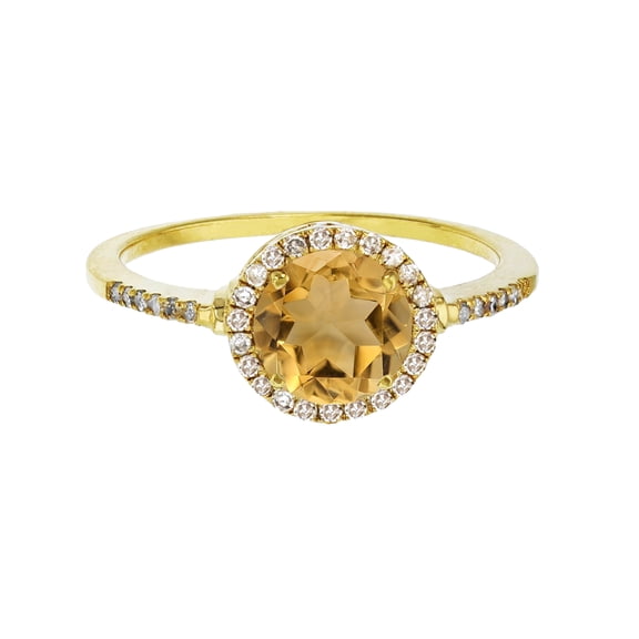 Decadence 10K Yellow Gold 7mm Round Citrine & 0.18 CTTW Diamond Halo Ring
