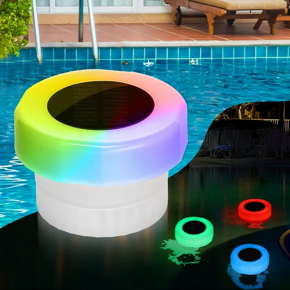Pool Chlorine Floater Spa Chemical Dispenser with Colorful Solar Lights fit 1' and 3' Tablets Easy Open Basket Bromine Holder for Hot Tub