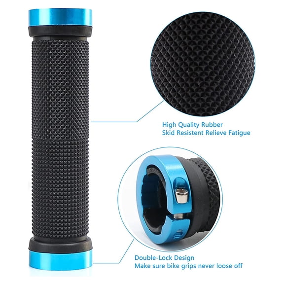 1 Pair Bicycle Grips,Double Lock On Locking Bicycle Handlebar Grips Rubber Comfortable Bike Grips For Bicycle Mountain-Blue
