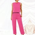 thumbnail image 3 of CILENON Work From Home Outfits Women Women's Suit New Sleeveless Sports Casual Suit Women's Short Loose T Shirt Trousers Two Piece Set Traveling Outfits Women (Hot Pink,L), 3 of 6