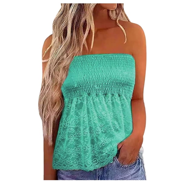 ICHUANYI Clearance Women's Summer Casual Temperament Comfortable Lace Panel Wrap Tank Top(Green, S) ICHUANYI WER2023080800774