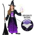 thumbnail image 4 of Morph Deluxe Girls Purple Witch Costume Hat Kids Halloween Fancy Dress Halloween Purple/Black S, 4 of 9