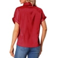 thumbnail image 3 of INSPIRE CHIC Women's Satin Shirt Button Down Short Sleeves Casual Blouse Red L, 3 of 5