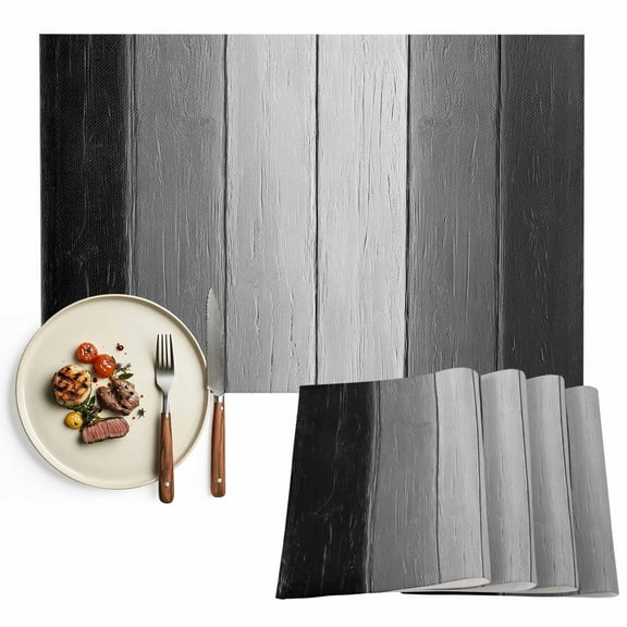 Farmhouse Rustic Wood Placemats Set of 4, Black Grey Table Mats Washable Heat-Insulation Non-Slip Place Mats for Kitchen Dinner Table Indoor Outdoor Decor,13x19 Inch