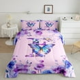 thumbnail image 2 of Manfei Letter F Monogrammed Queen Comforter Set,Watercolor Rustic Flowers Bedding Sets,Cute Butterflies Bedding Comforter Set For Girls,Microfiber Room Decorative Reversible,3pcs, 2 of 8