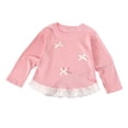 thumbnail image 4 of Emitonse Toddler Boys Girls Long Sleeve Tees Girls' Cute Casual Bow Knotted Lace Edge Cardigan Top For Babies Long Sleeved Pink,Size 3-4 Years, 4 of 7