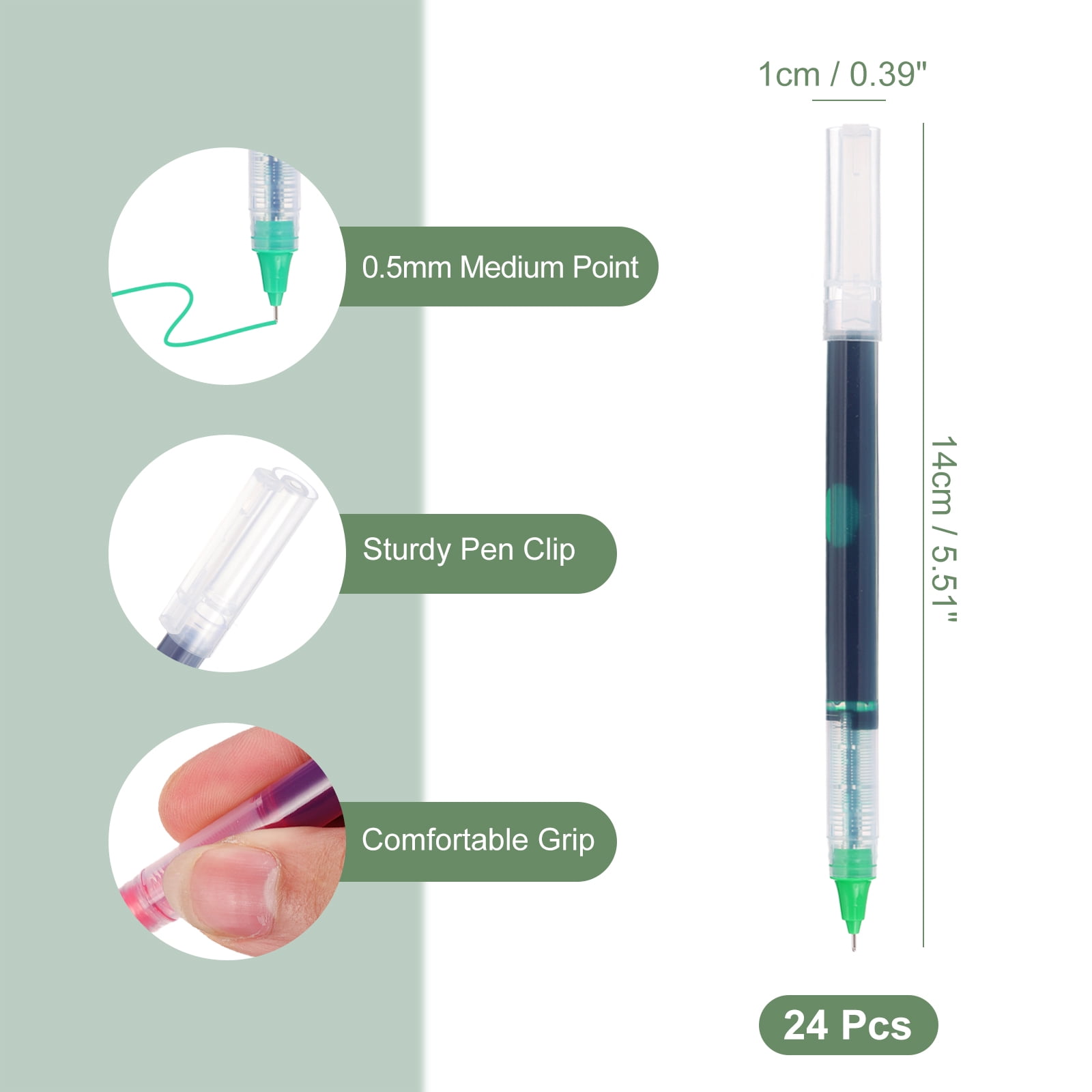 Uxcell Gel Pen Medium Point 0.5mm, 24 Pack Quick Dry Smooth Gel Ink Rollerball Pen for Home Office Writing Note Taking Journaling Business, Green