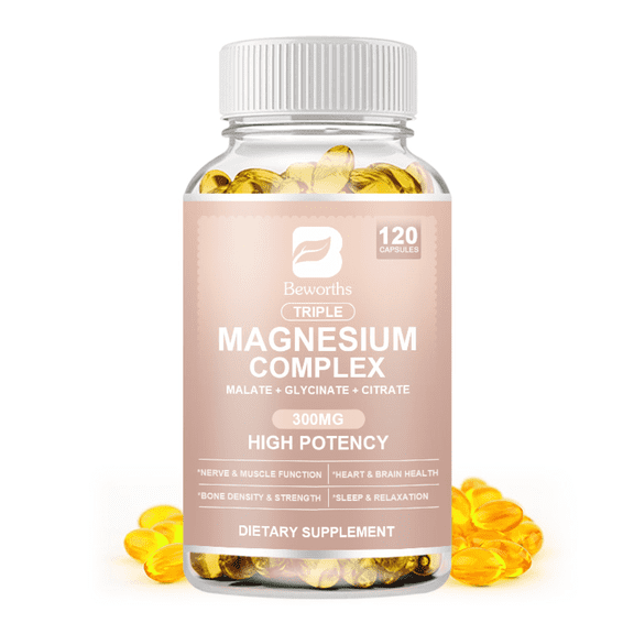 Beworths Triple Magnesium Complex Supplement, Supports Muscle, Sleep, Mood, Energy, 120 Capsules
