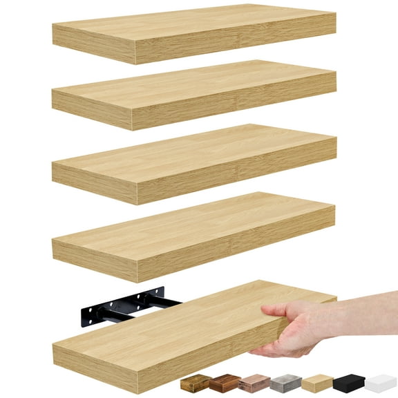Sorbus 16.25" Maple Wood Rustic Floating Shelves (Set of 5) – Wall Storage for Décor, Frames, Trophies