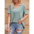 thumbnail image 3 of Asyoly Womens Tops Summer Plus Size V Neck Shirts Short Sleeve Waffle Knit Shirts Cotton T Shirts Solid Color Loose Tee Blouse, 3 of 6