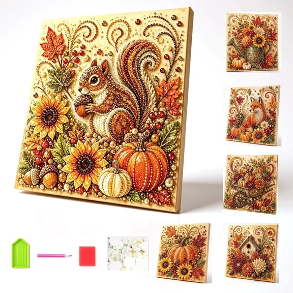 Autumn Pearl Painting Kit, 3D Fall Diamond Pearl DIY Art Craft for Adults, Pumpkin Fox Sunflower Bead Painting Kit, Seasonal Home Wall Decor, Thanksgiving Holiday Gift