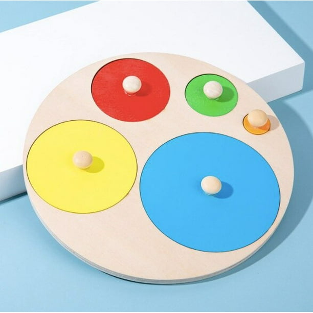 Tablero de agarre de madera Montessori para niños y bebés, juguete educativo de formas geométricas, clasificación de colores, rompecabezas de matemáticas, juego de aprendizaje preescolar Fivean unisex