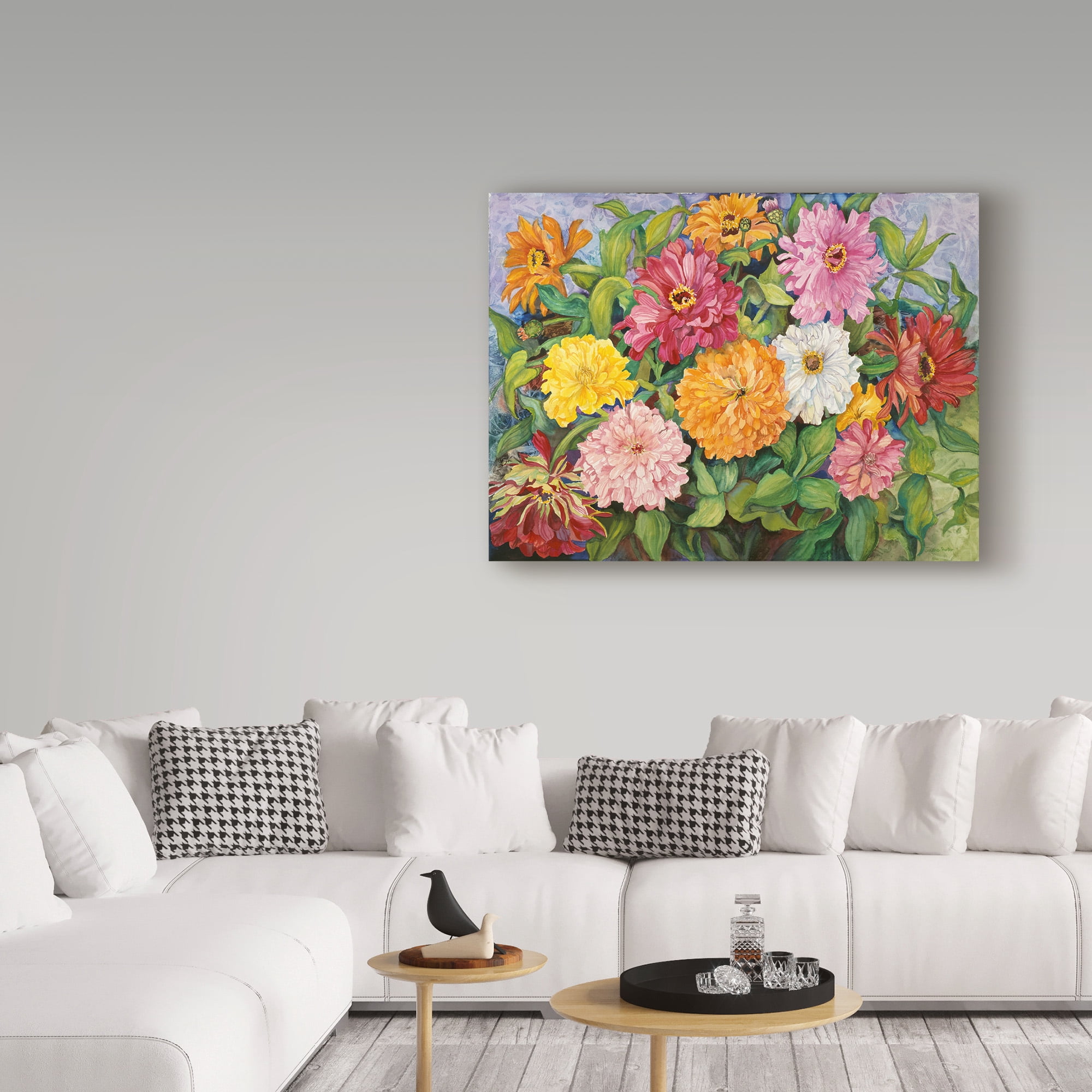Trademark Fine Art 'Zinnias In A Pebbly Sky' Canvas Art by Joanne Porter