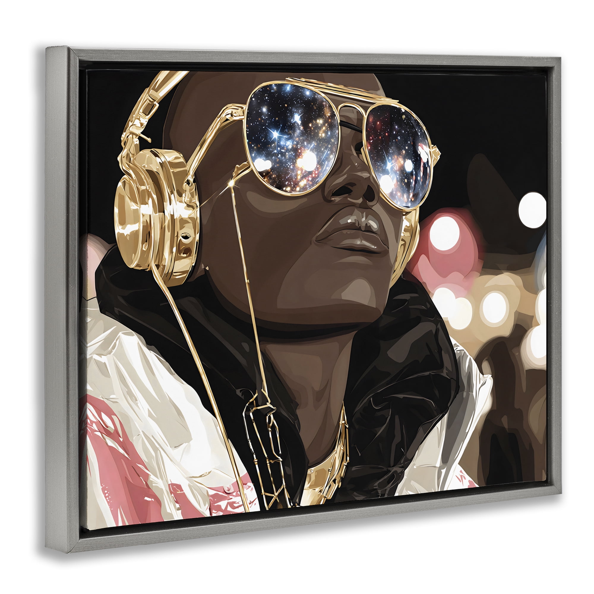 Stupell Industries Starry Eyed Shades with Headphones Gray Framed Floater Canvas Wall Art, design by Franklyn Gregory