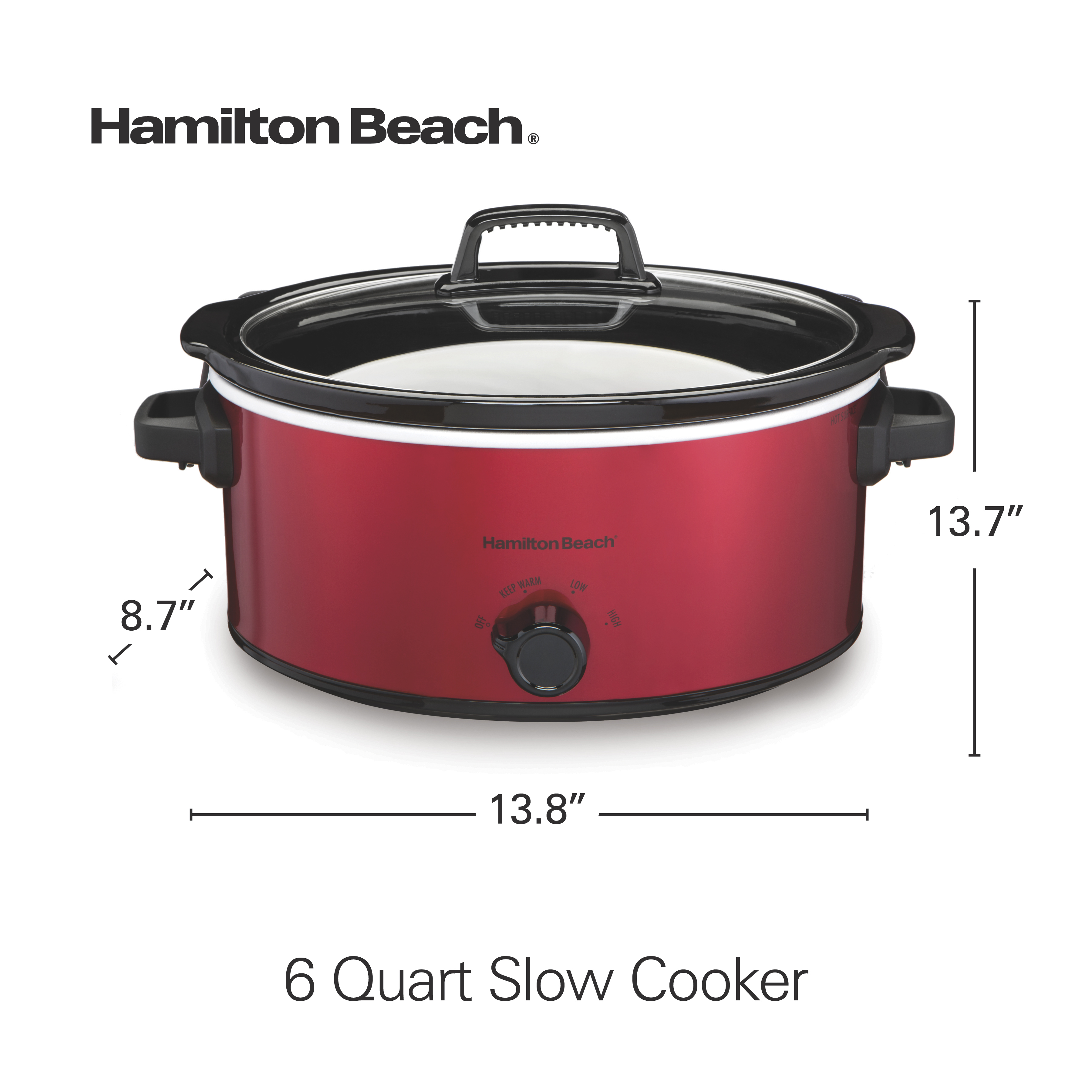 Hamilton Beach Slow Cooker, 6 Quart Capacity, Large Capacity, Serves 7+, Dishwasher-Safe Removable Crock, Red, 33666 - image 6 of 8