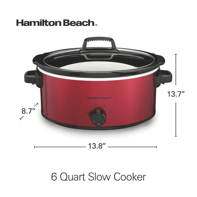 Hamilton Beach Slow Cooker, 6 Quart Capacity, Large Capacity, Serves 7+,  Dishwasher-Safe Removable Crock, Red, 33666