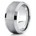 thumbnail image 2 of Silly Kings 10mm Silver Tungsten Carbide Wedding Band Handmade Brushed Beveled Edge Ring Comfort Fit Mens 9.5, 2 of 3