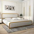 thumbnail image 2 of Costway King Gold Metal Bed Frame Upholstered Platform Bed with Velvet Headboard, 2 of 10