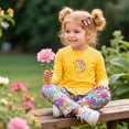 thumbnail image 3 of Aideaone Girls Outfit Fall 2 Pcs Clothes Sets Long Sleeve Ruffle Hem Shirt Floral Pants for Kids Size 3-8, 3 of 6