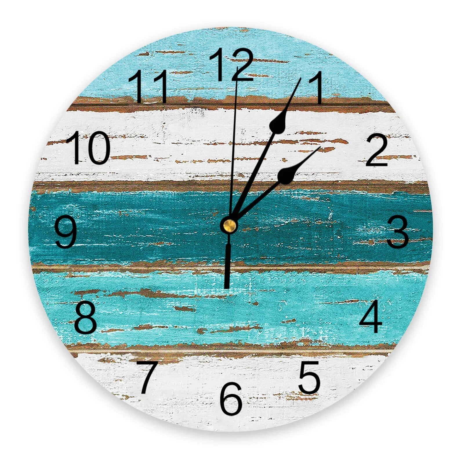 Wood Grain Blue Text Beach Bedroom Wall Clock Large Modern Kitchen Dinning Round Wall Clocks Living Room Watch Home Decor(10 Inch)