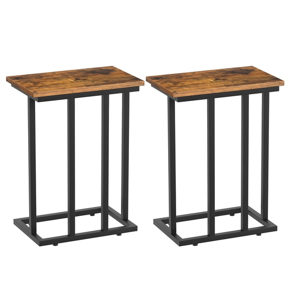 HOOBRO Set of 2 C-Shaped End Tables, Retro Industrial, Rustic Brown and Black