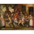 thumbnail image 2 of David Vinckboons 14x12 Black Ornate Wood Framed Double Matted Museum Art Print Titled: Peasant Feast (1606), 2 of 5