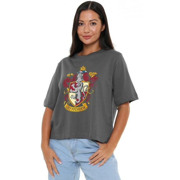 Harry Potter Gryffindor Crest Women's Boxy Cropped T-Shirt Casual Graphic Tee