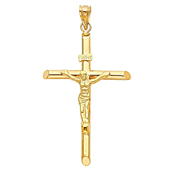 14k Yellow Gold INRI Jesus Crucifix Cross Pendant Christian Faith Love Charm Jewelry Female Unisex