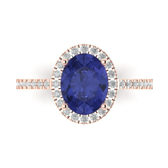 Solitaire with Accents Engagement Ring for Women - 2.27ct Simulated Tanzanite in 18K Rose Gold Promise Ring