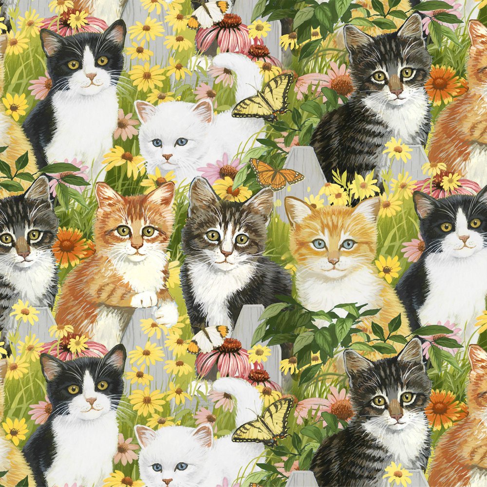 David Textiles, Inc. 44" 100 Cotton Kittens and Daisies Sewing & Craft