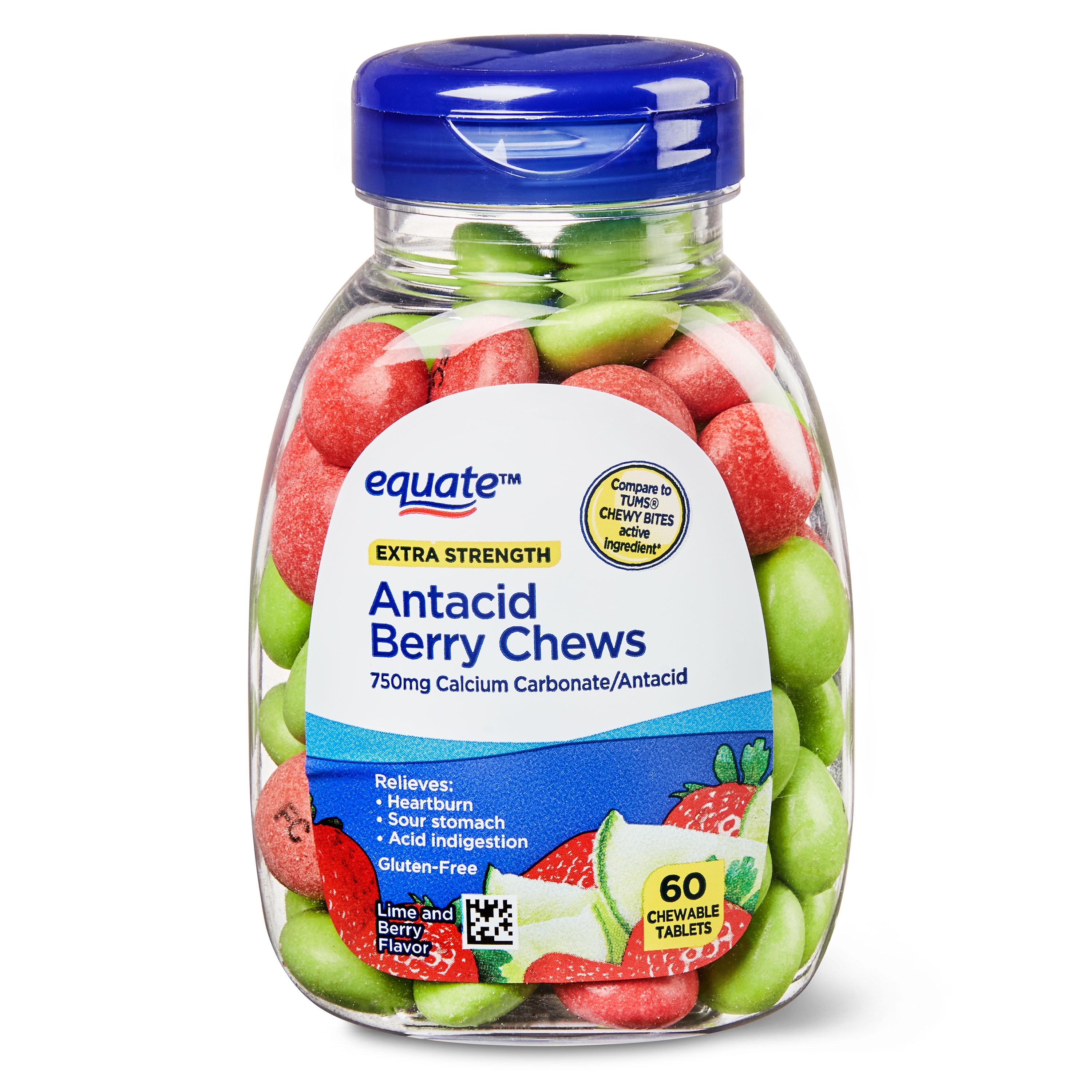 Equate Extra Strength Antacid Chews, Berry, 60 Count