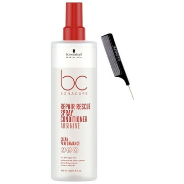Schwarzkopf BC Bonacure REPAIR RESCUE Spray Conditioner ARGININE for Damaged Hair, Leave-in Conditioner, Newest 2023 Formula Version (w/ SLEEKSHOP Steel Pin Comb) Clean Performance (13.5 oz XXL)