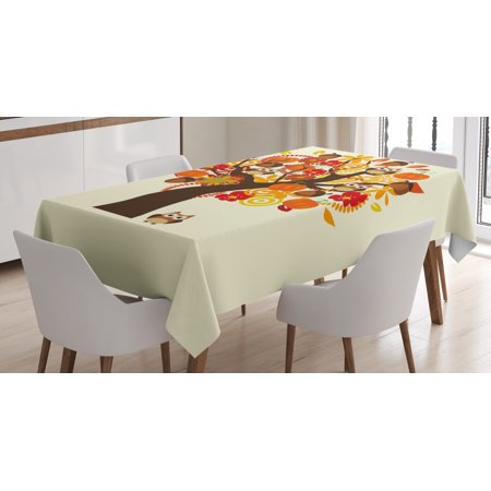 

Kids Thanksgiving Tablecloth Abstract Fall Tree with Flowers Acorns Pumpkins and Owls Generous Nature Rectangular Table Cover for Dining Room Kitchen 52 X 70 Inches Multicolor by Ambesonne