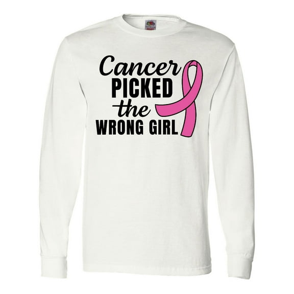 Inktastic Breast Cancer Awareness Cancer Picked the Wrong Girl Long Sleeve T-Shirt