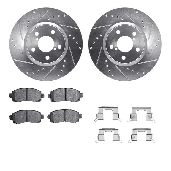 Dynamic Friction Company Front Brake Rotors-Drilled and Slotted-Silver with 5000 Advanced Brake Pads includes Hardware 7512-13049