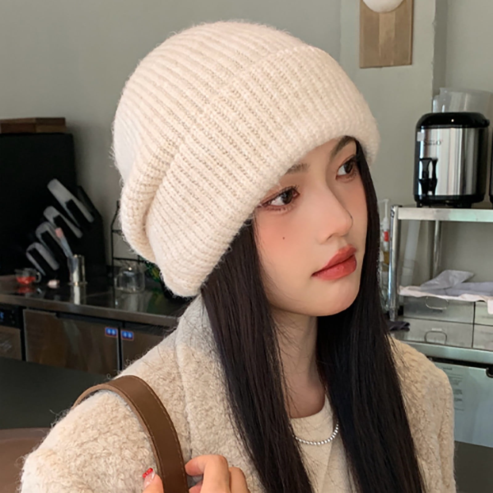Women’s Khaki Winter Fleece-Lined Chunky Knit Beanie Snow Hat Cap Winter Hats for Women Fleece Lined Beanie Knit Chunky Snow  main image 2