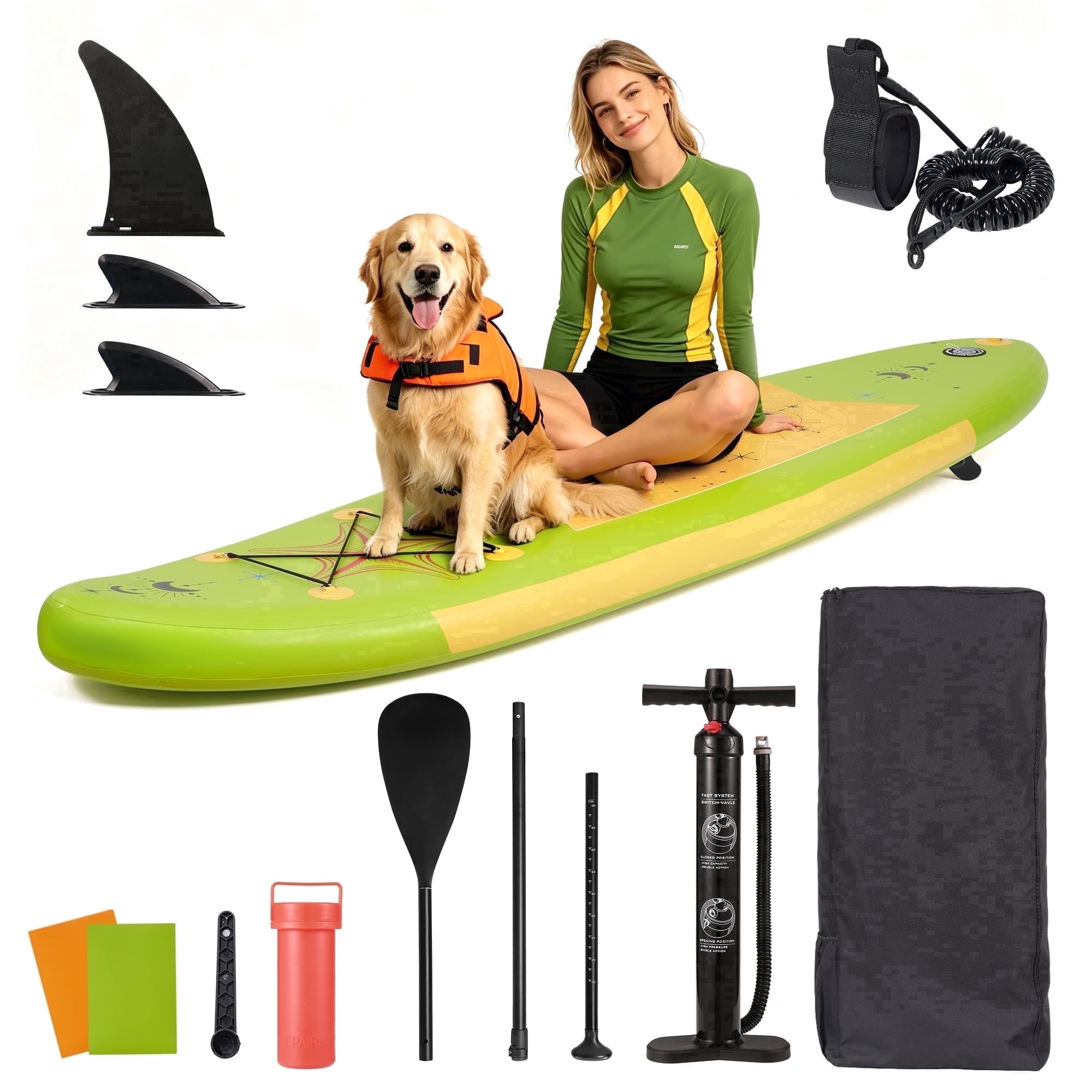 Naipo 10ft Inflatable Paddle Board Full SUP Accessories Beginner Stand Up Paddle Board 17 lbs Lightweight Enhanced Safety Features for Beginner Avocado Green